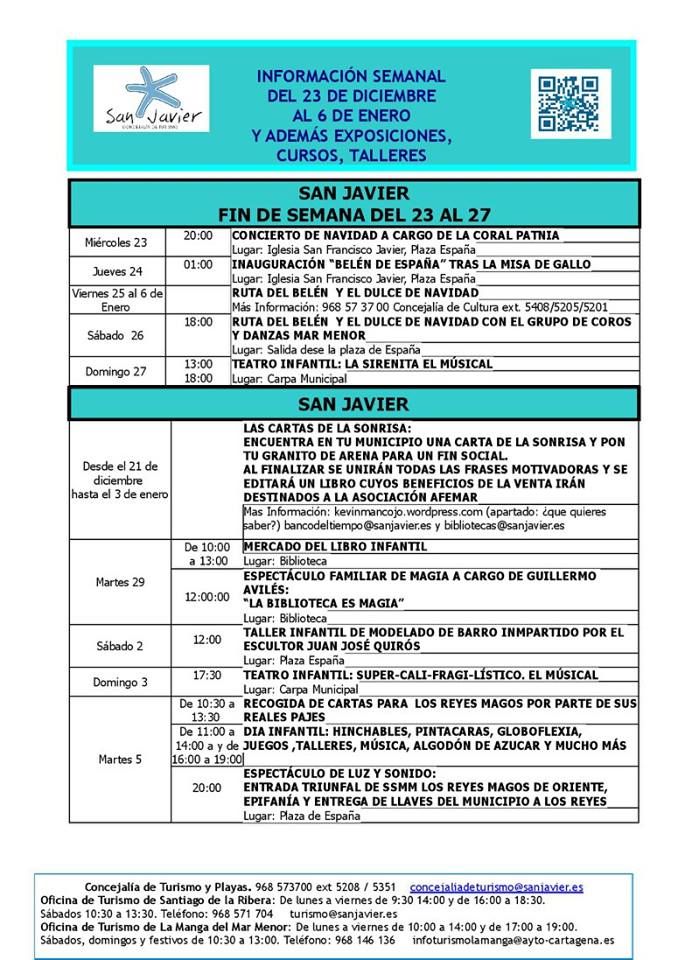 Información actividades del 23 Diciembre 2015 al 6 de Enero 2016