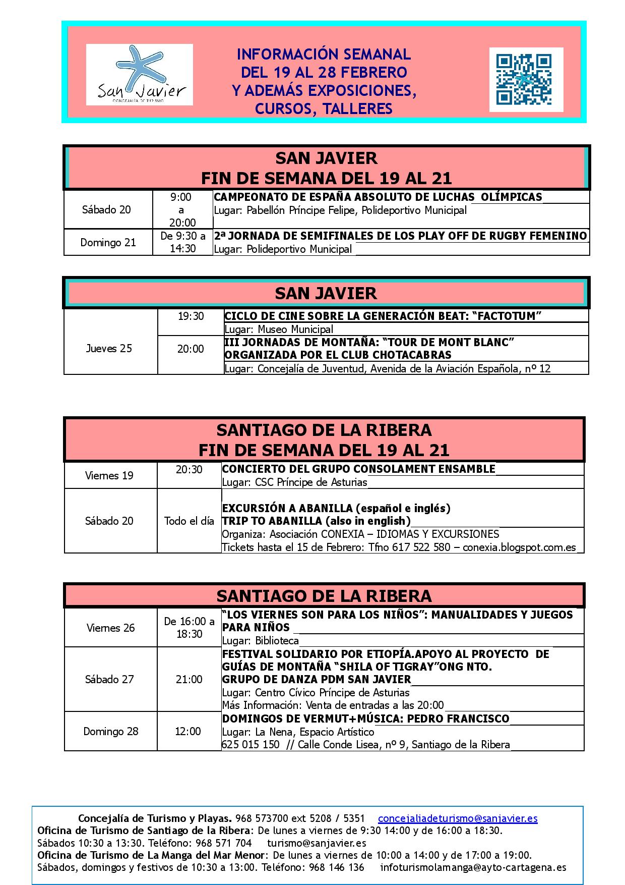 Información actividades del 19 al 28 de febrero 2016