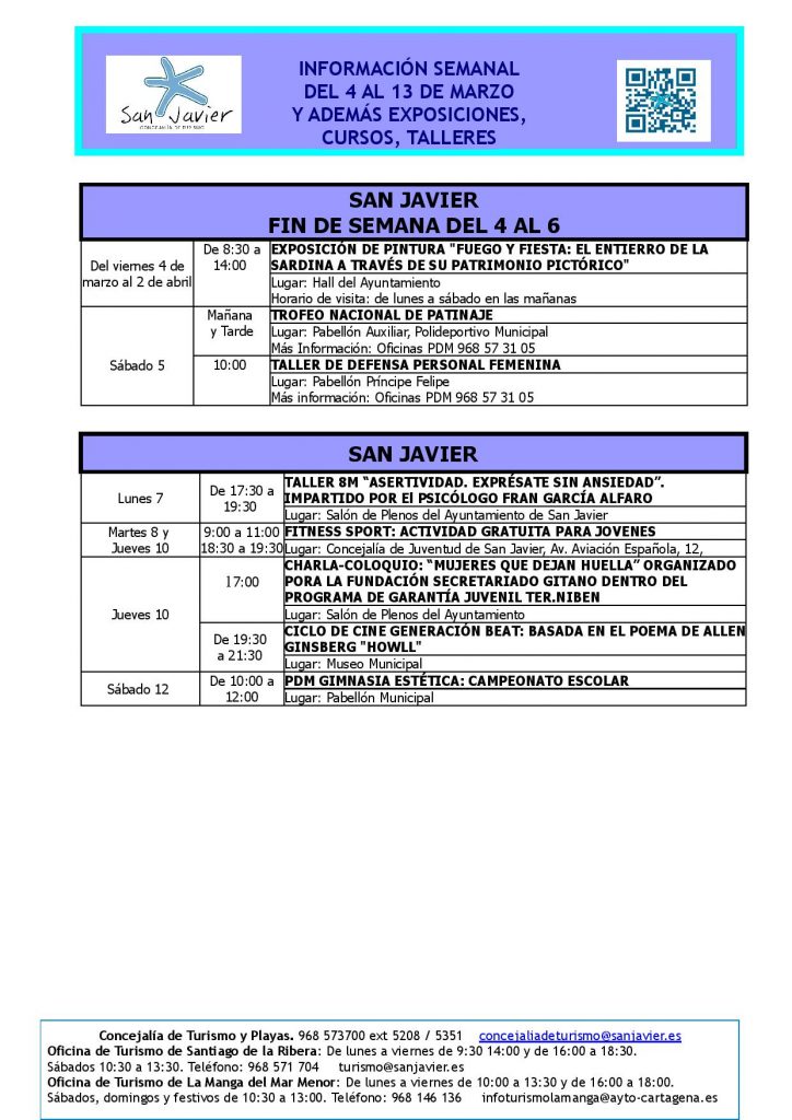 Información actividades del 4 al 13 de marzo