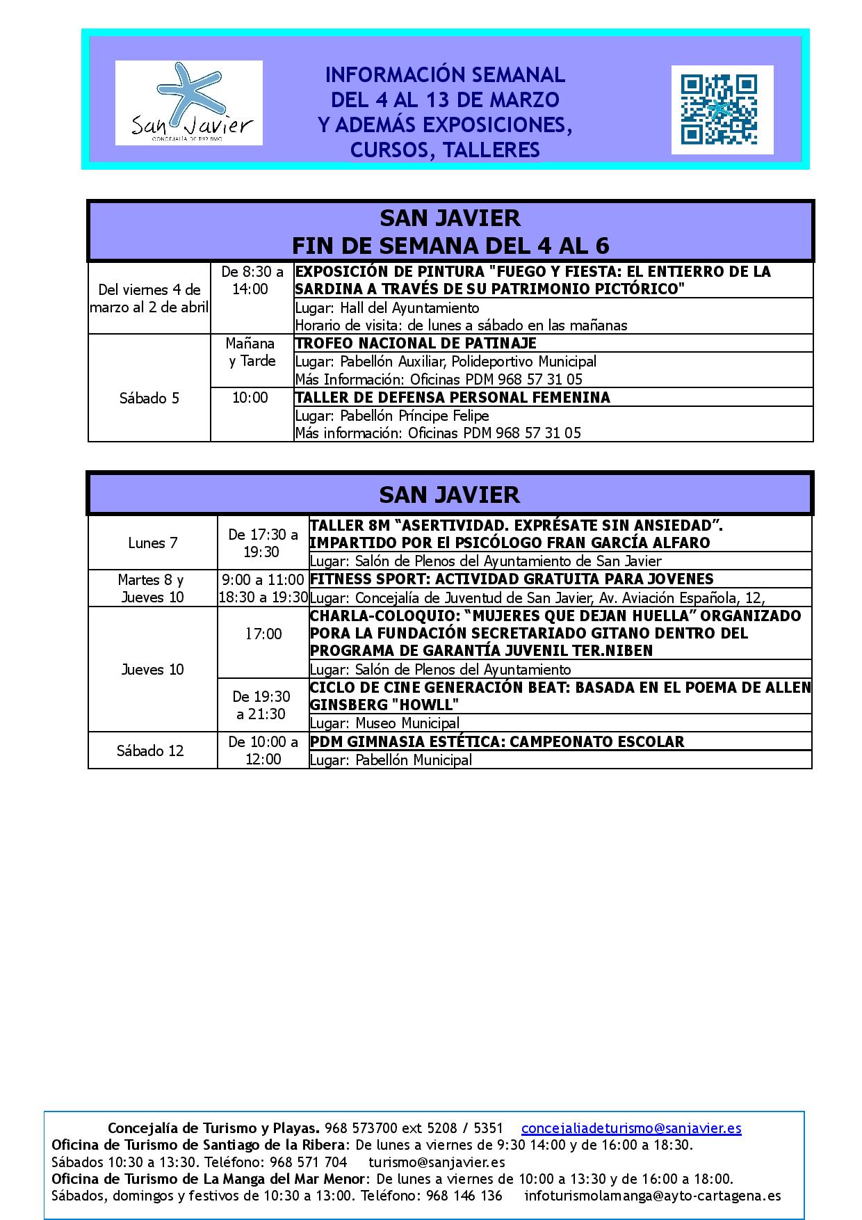 Información actividades del 4 al 13 de marzo