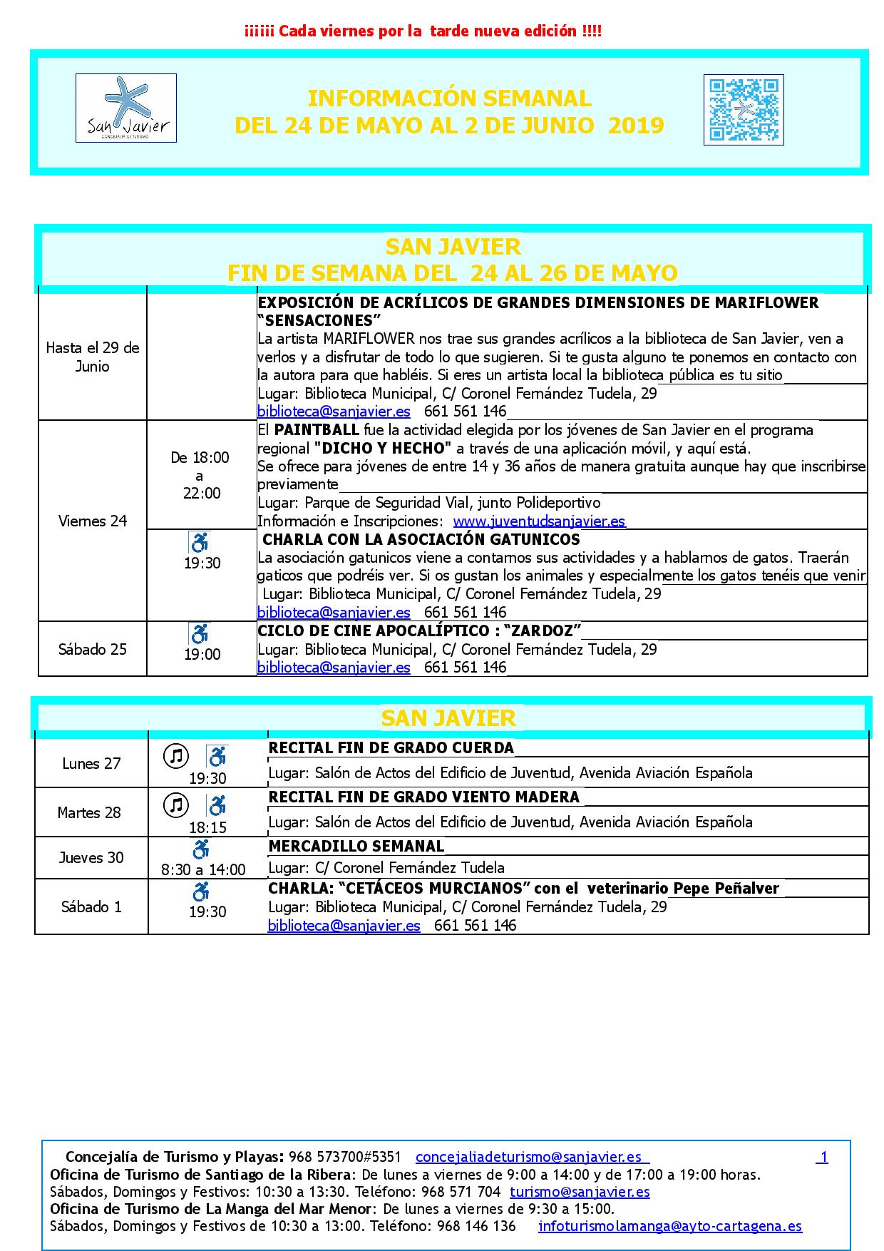 cartel informativo de las actividades del 24 de mayo al 2 de junio