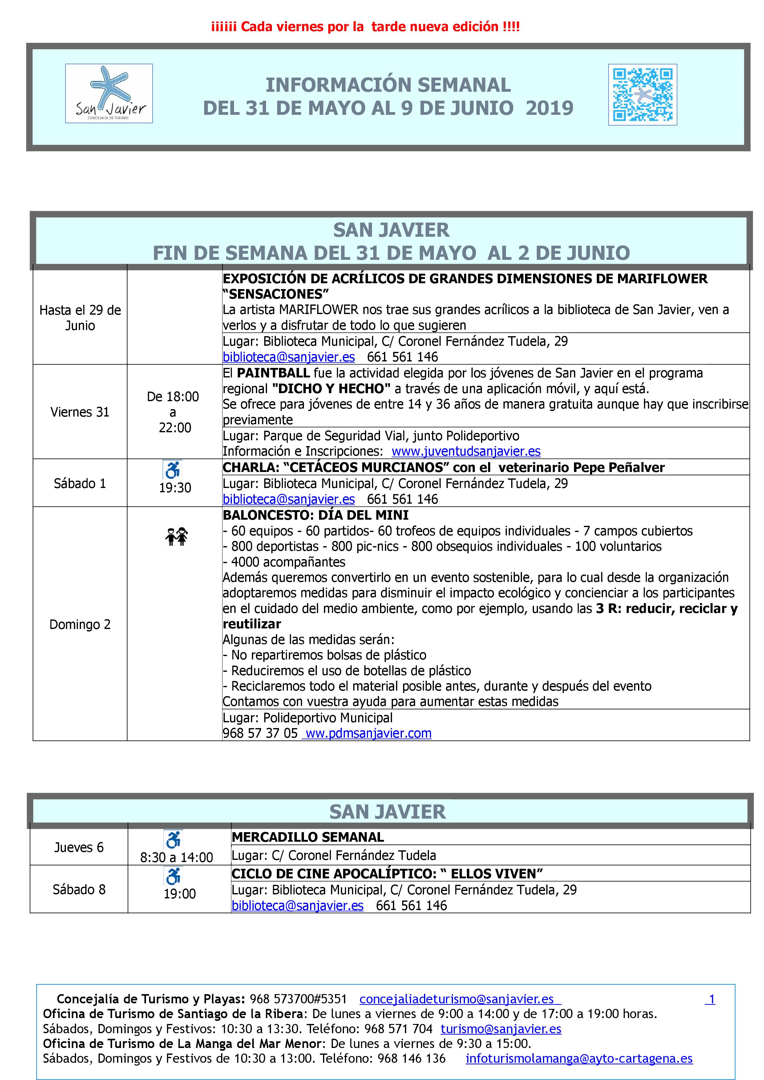 actividades del 31 de mayo al 9 de junio 2019
