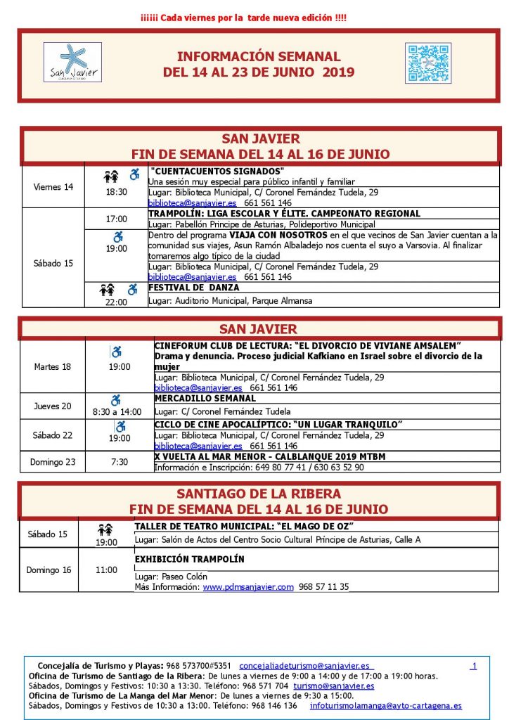 Del 14 al 23 de junio actividades