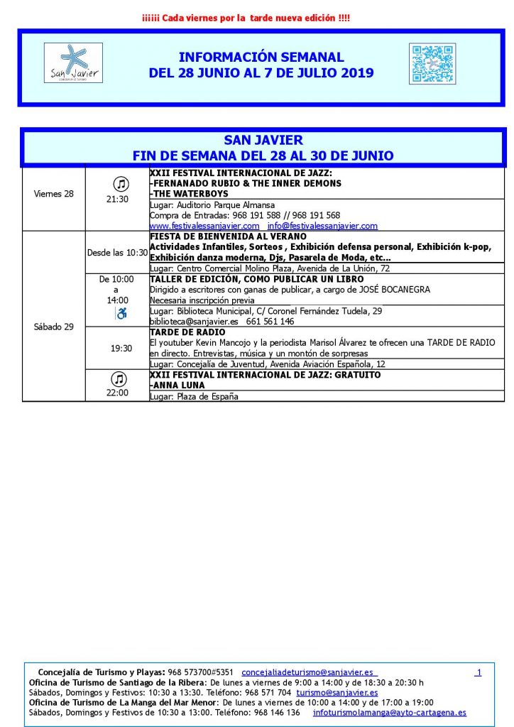 Del 28 de junio al 7 de julio actividades