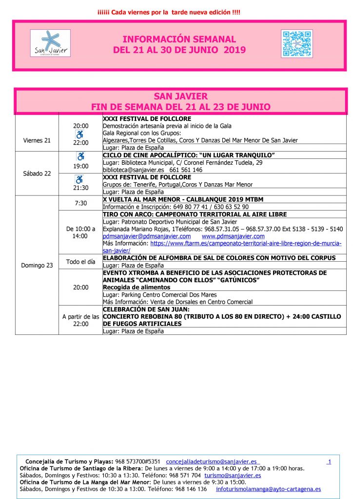 San javier del 21 al 30 fr junio 2019